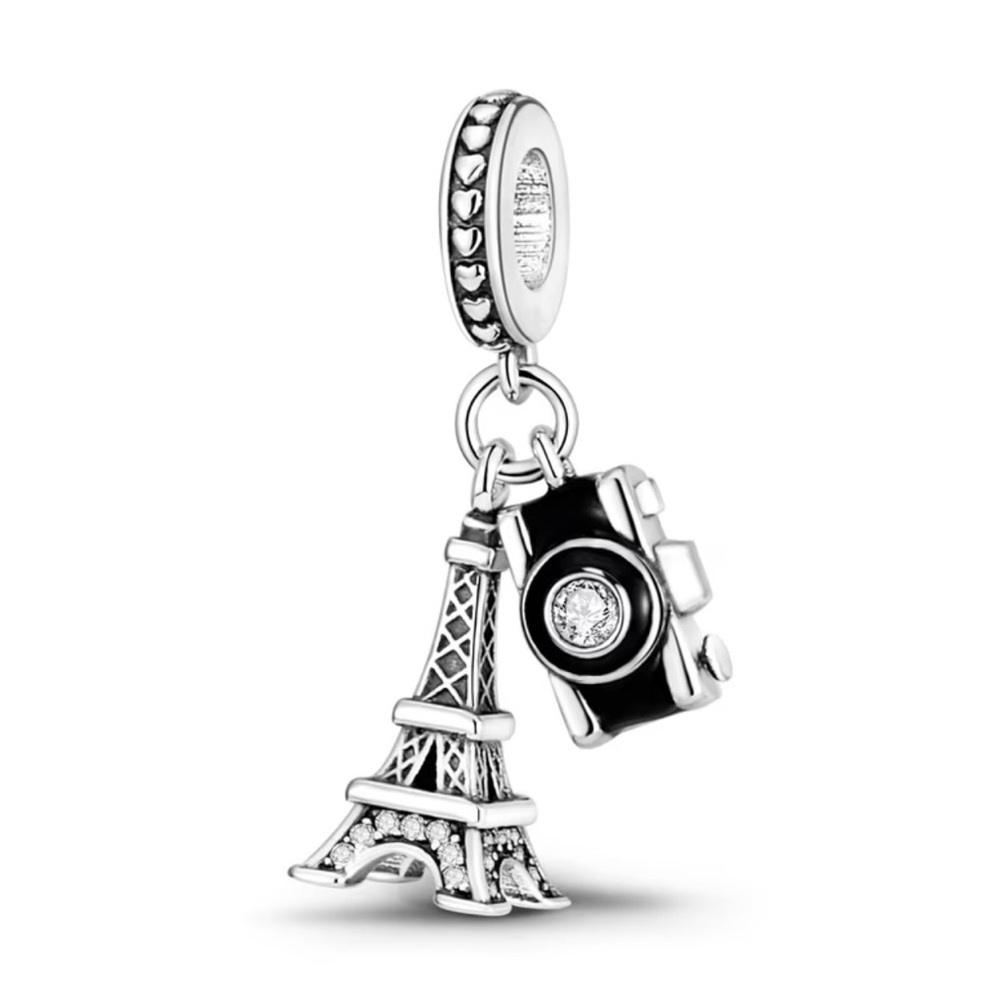 Pandora Silver Eiffel Tower and Camera Charm Bracelet